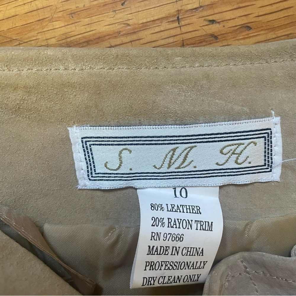 SMH Vintage Tan Leather Crochet Trim Pants Size 10 - Picture 3 of 8